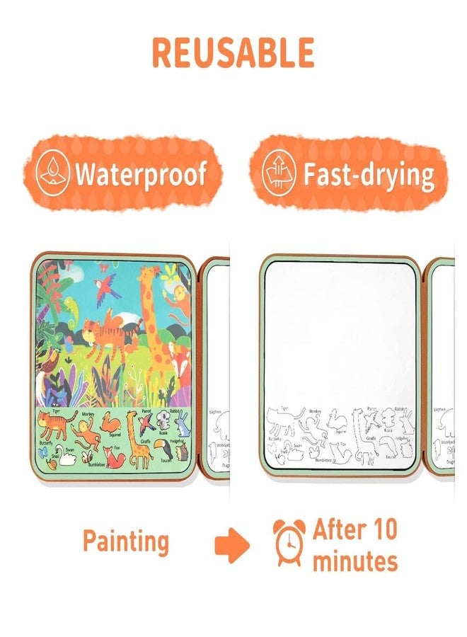 TEMSON Magical Water Painting Book, No-Mess Art Book Busy Book for Kid, Reusable Drawing Coloring Book with Portable Doodle (Zoo) - Image 5